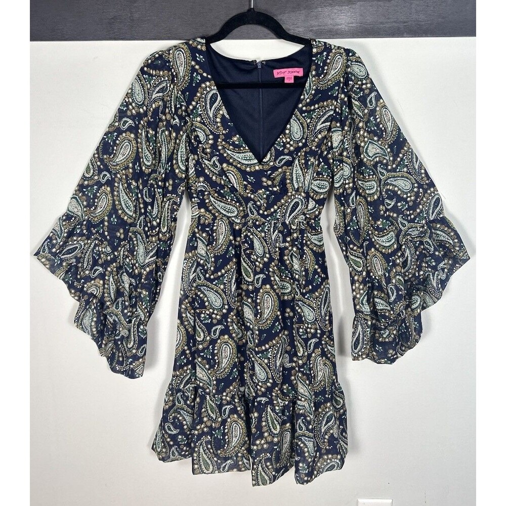 Betsey Johnson Paisley Mini Dress Boho Romantic Festival Chic Navy XS
